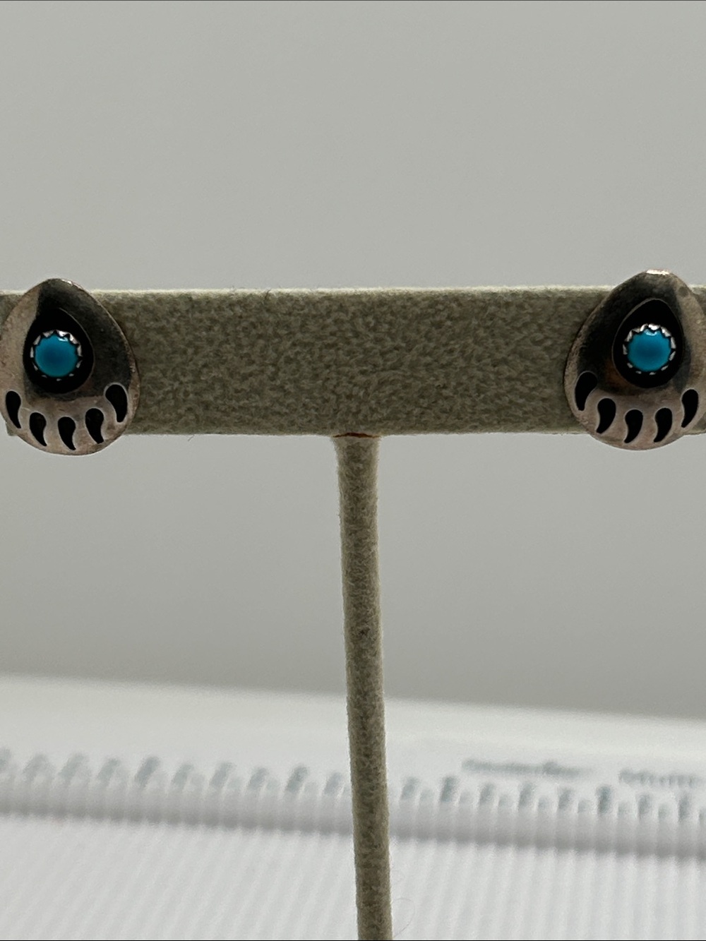 Sterling Silver Navajo Turquoise Accent Bear Claw Stud Earrings